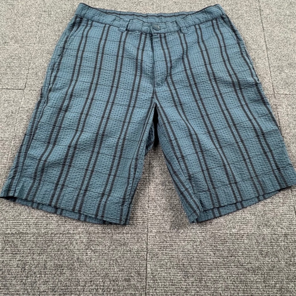 Patagonia Mens Seersucker Shorts Organic Cotton Blend 32 Blue Black  Striped